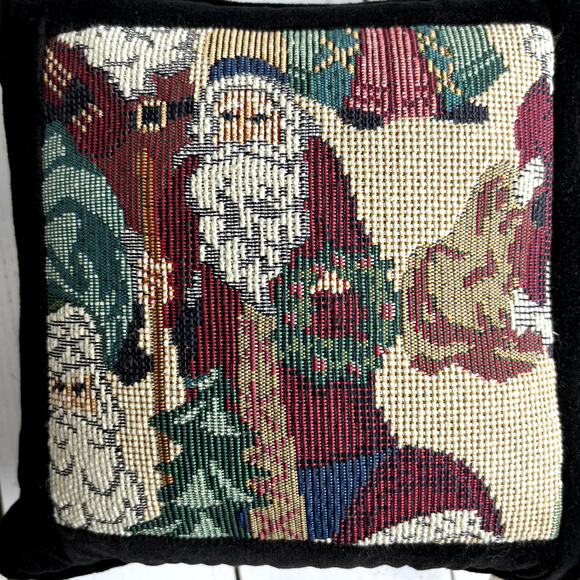 Maine Balsam Decorative Holiday Pillow Old World Santa Tapestry Velvet Back Trim - Picture 7 of 8